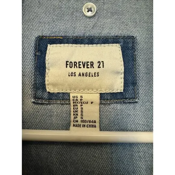 Forever 21 Denim Jacket with Grey Sweatshirt Sleeves Size Small - Picture 5 of 6